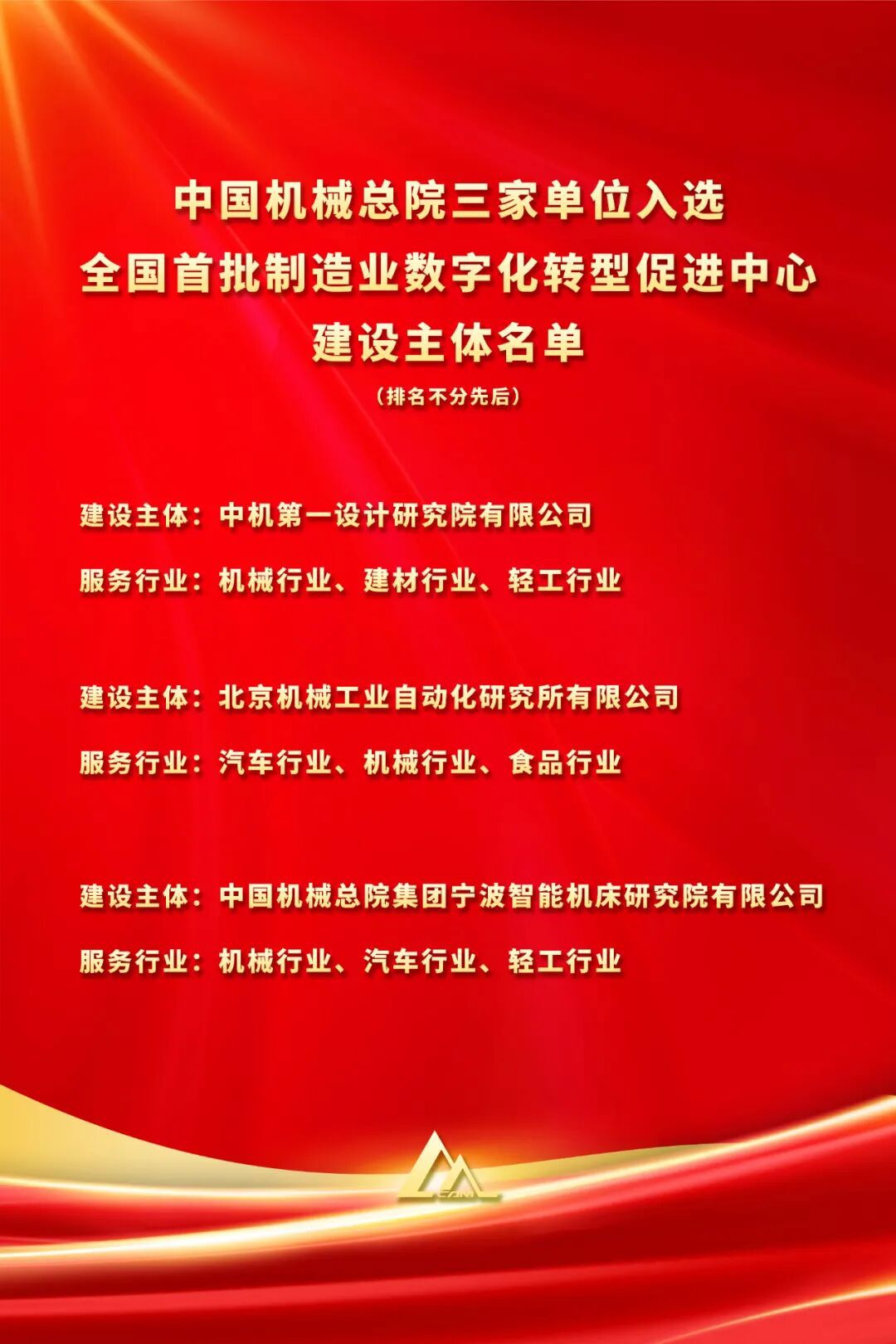 全國(guó)首批！中國(guó)機(jī)械總院三家單位入選工信部首批制造業(yè)數(shù)字化轉(zhuǎn)型促進(jìn)中心建設(shè)主體名單
